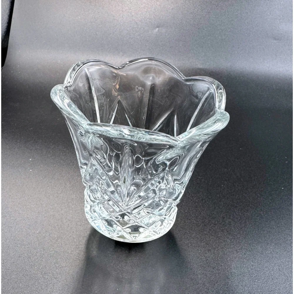 Home Interiors Clear Glass Diamond Cut Scalloped Peg Votive Candle Holder Cup